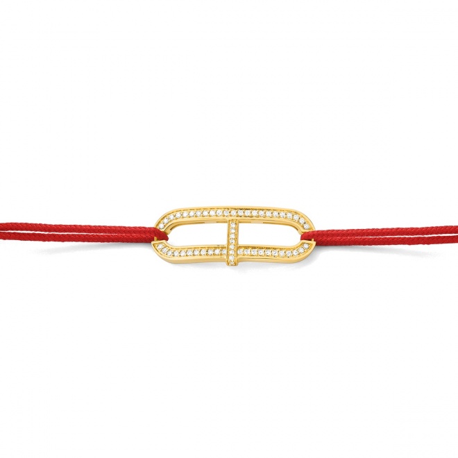 Pulsera de cordón de oro amarillo de 18 Kt con diamantes de 0,19 ct