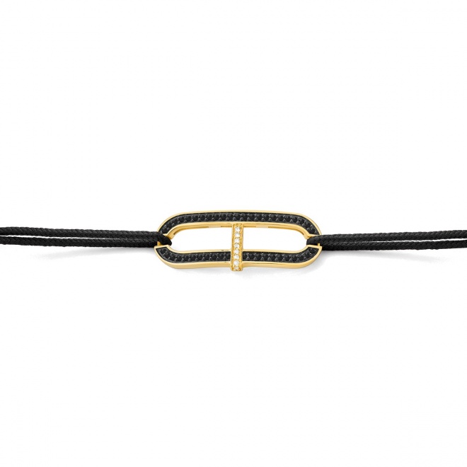 Pulsera de cordón de oro amarillo de 18 Kt con diamantes negros de 0,19 ct