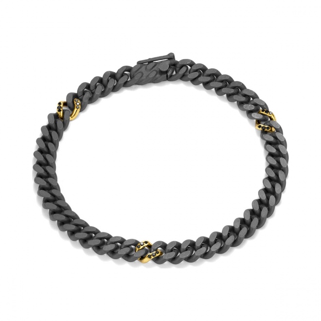 Pulsera de oro amarillo de 18 Kt con diamantes negros de 0,13 ct