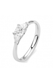 Anillo Tresillo de oro blanco de 18 Kt con diamantes talla princesa de 0,66 ct