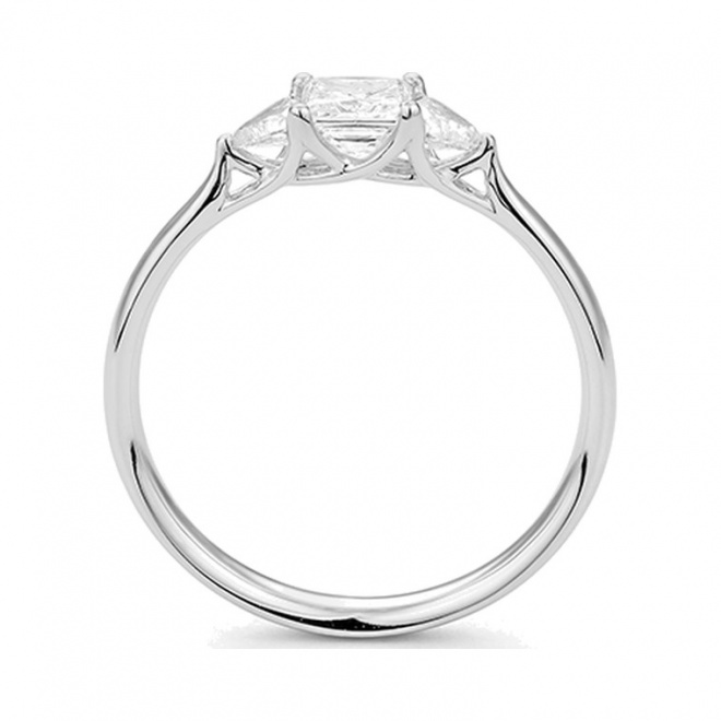 Anillo Tresillo de oro blanco de 18 Kt con diamantes talla princesa de 0,66 ct