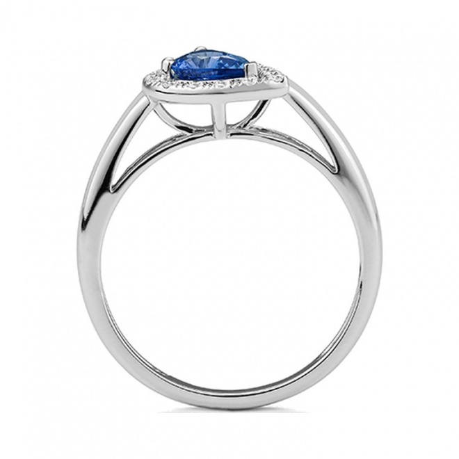 Anillo de oro blanco de 18 Kt con piedra de color y diamantes de 0,15 ct