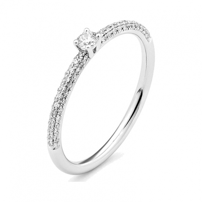 Anillo Solitario de oro blanco de 18 Kt con diamantes de 0,25 ct