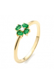 Anillo de oro amarillo de 18 Kt con esmeralda de 0,25 ct y diamante de 0,03 ct