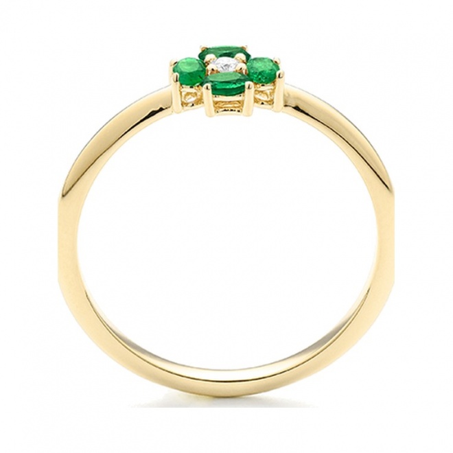 Anillo de oro amarillo de 18 Kt con esmeralda de 0,25 ct y diamante de 0,03 ct