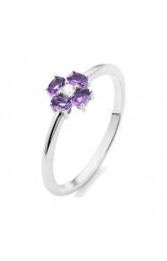 Anillo de oro blanco de 18 Kt con amatista de 0,25 ct y diamante de 0,03 ct