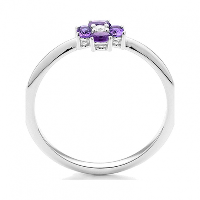 Anillo de oro blanco de 18 Kt con amatista de 0,25 ct y diamante de 0,03 ct