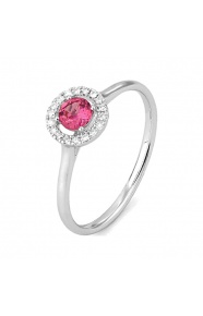 Anillo de oro blanco de 18 Kt con espinela de 0,27 ct y diamantes de 0,07 ct