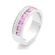 Anillo Media alianza de oro blanco de 18 Kt con piedra de color y diamantes de 0,15 ct