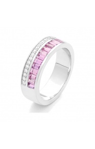 Anillo Media alianza de oro blanco de 18 Kt con piedra de color y diamantes de 0,15 ct
