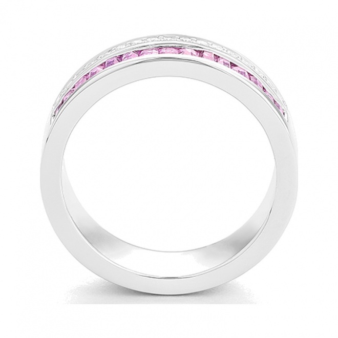 Anillo Media alianza de oro blanco de 18 Kt con piedra de color y diamantes de 0,15 ct