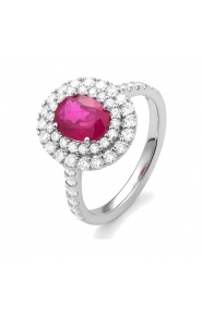 Anillo Solitario de oro blanco de 18 Kt con rubí de 1,64 ct y diamantes de 0,85 ct
