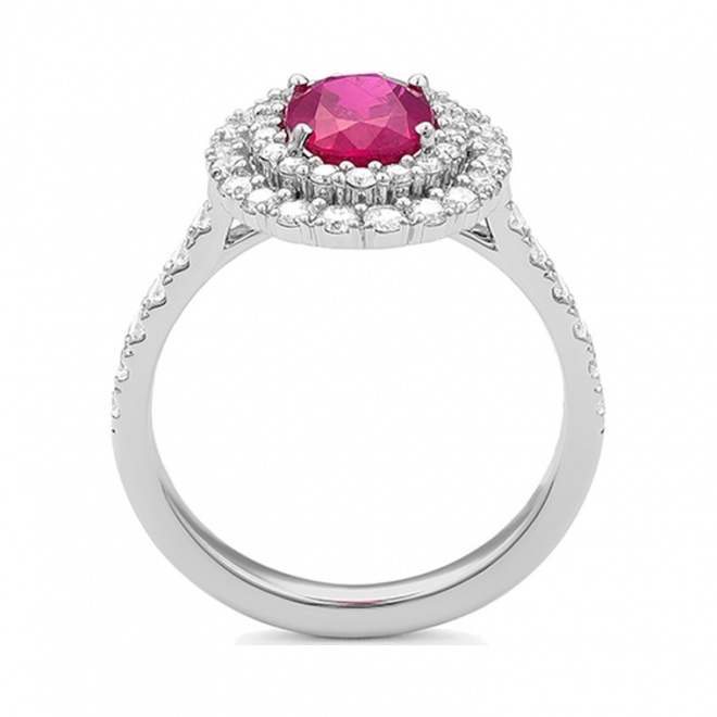 Anillo Solitario de oro blanco de 18 Kt con rubí de 1,64 ct y diamantes de 0,85 ct