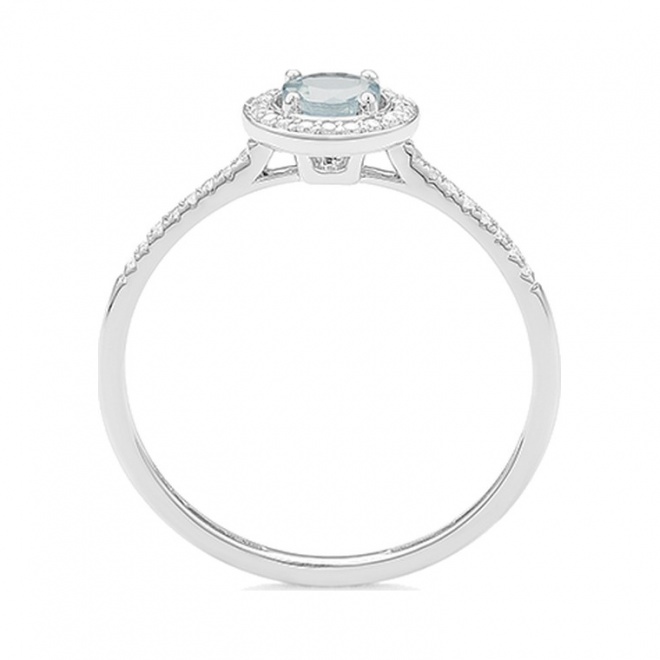 Anillo Rosetón de oro blanco de 18 Kt con aguamarina de 0,25 ct y diamantes de 0,10 ct