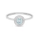 Anillo Rosetón de oro blanco de 18 Kt con aguamarina de 0,25 ct y diamantes de 0,10 ct