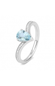 Anillo de oro blanco de 18 Kt con aguamarina de 0,70 ct y diamantes de 0,08 ct