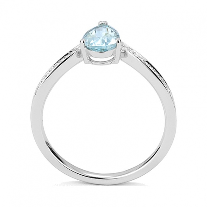 Anillo de oro blanco de 18 Kt con aguamarina de 0,70 ct y diamantes de 0,08 ct