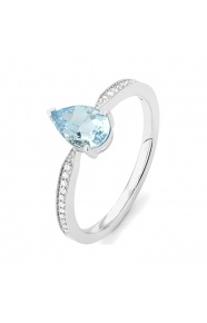 Anillo de oro blanco de 18 Kt con aguamarina de 0,70 ct y diamantes de 0,07 ct