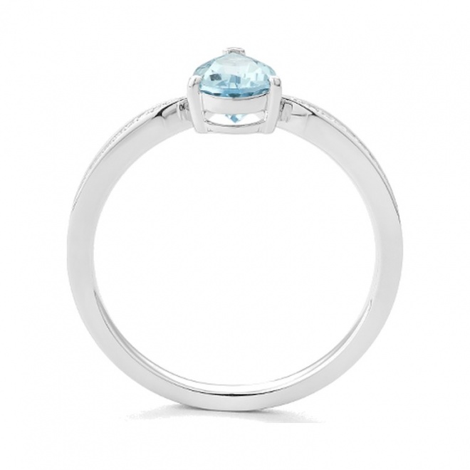 Anillo de oro blanco de 18 Kt con aguamarina de 0,70 ct y diamantes de 0,07 ct
