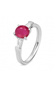 Anillo de oro blanco de 18 Kt con rubí de 1,60 ct y diamantes de 0,30 ct