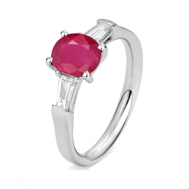 Anillo de oro blanco de 18 Kt con rubí de 1,60 ct y diamantes de 0,30 ct
