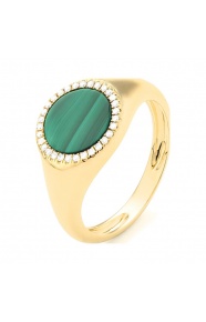 Anillo de oro amarillo de 18 Kt con malaquita de 1,46 ct y diamantes de 0,10 ct
