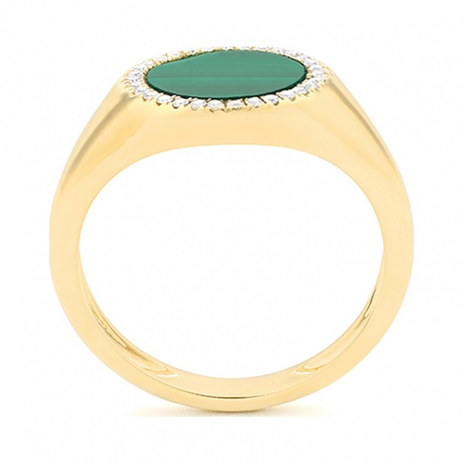 Anillo de oro amarillo de 18 Kt con malaquita de 1,46 ct y diamantes de 0,10 ct