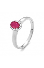 Anillo de oro blanco de 18 Kt con rubí de 0,60 ct y diamantes de 0,05 ct