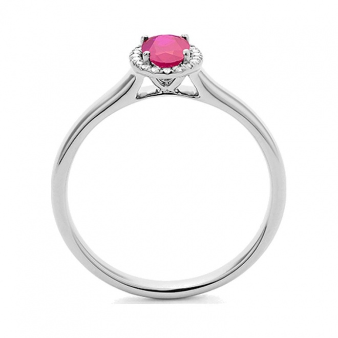 Anillo de oro blanco de 18 Kt con rubí de 0,60 ct y diamantes de 0,05 ct