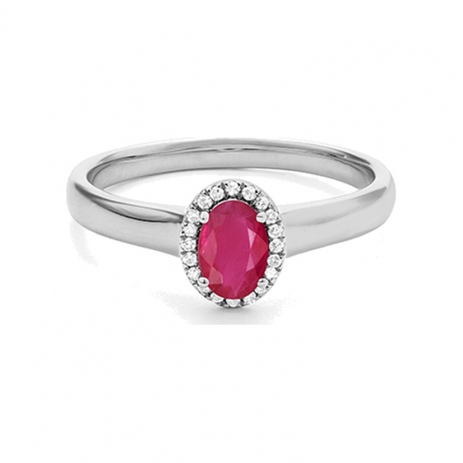 Anillo de oro blanco de 18 Kt con rubí de 0,60 ct y diamantes de 0,05 ct