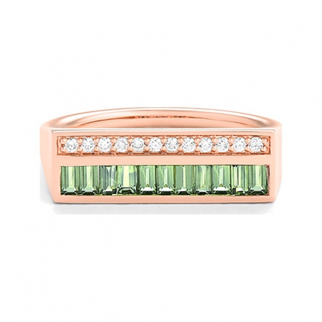 Anillo de oro rosa de 18 Kt con zafiro de 0,80 ct y diamantes de 0,10 ct