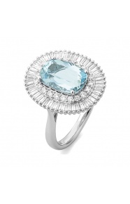 Anillo de oro blanco de 18 Kt con aguamarina de 2,61 ct y diamantes de 1,05 ct