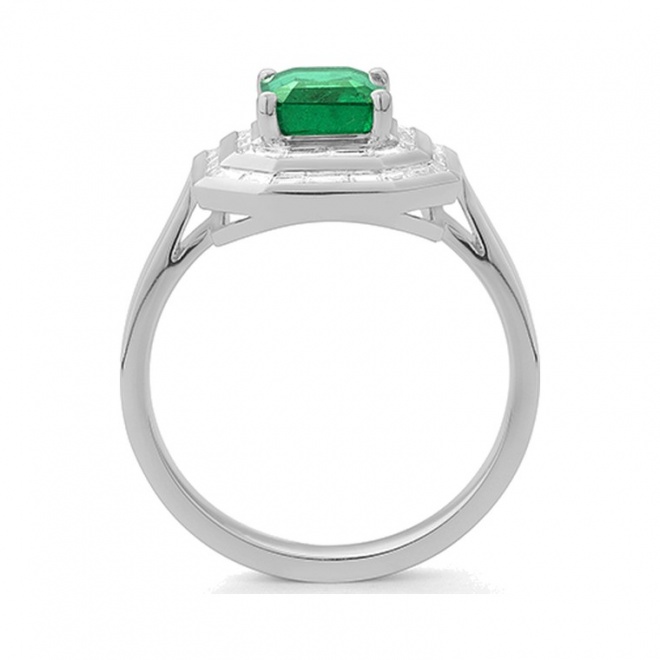 Anillo de oro blanco de 18 Kt con esmeralda de 1,42 ct y diamantes de 0,52 ct