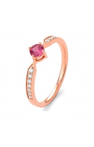 Anillo de oro rosa de 18 Kt con espinela de 0,30 ct y diamantes de 0,13 ct