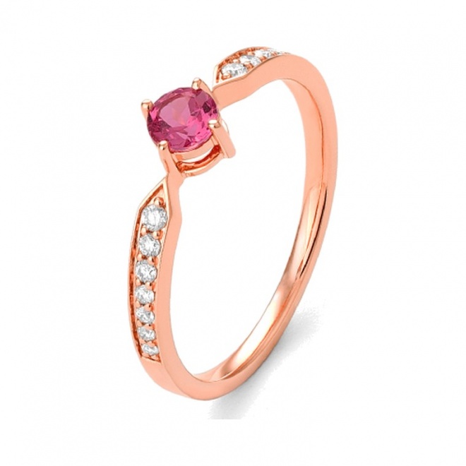 Anillo de oro rosa de 18 Kt con espinela de 0,30 ct y diamantes de 0,13 ct