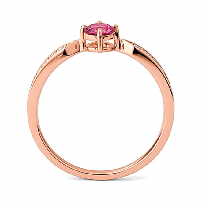 Anillo de oro rosa de 18 Kt con espinela de 0,30 ct y diamantes de 0,13 ct
