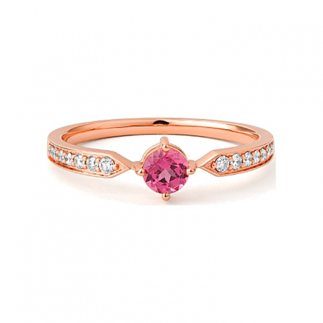 Anillo de oro rosa de 18 Kt con espinela de 0,30 ct y diamantes de 0,13 ct