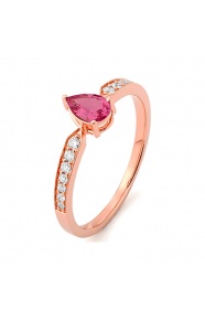 Anillo de oro rosa de 18 Kt con espinela de 0,33 ct y diamantes de 0,22 ct