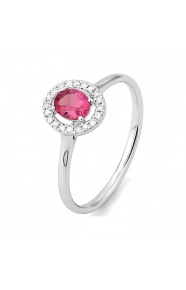 Anillo de oro blanco de 18 Kt con espinela de 0,27 ct y diamantes de 0,07 ct