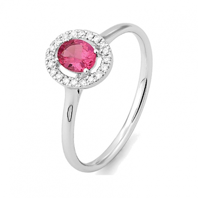 Anillo de oro blanco de 18 Kt con espinela de 0,27 ct y diamantes de 0,07 ct