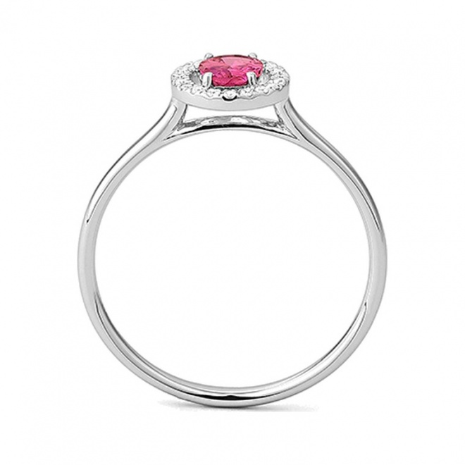 Anillo de oro blanco de 18 Kt con espinela de 0,27 ct y diamantes de 0,07 ct