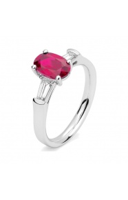 Anillo de oro blanco de 18 Kt con rubí de 1,68 ct y diamantes de 0,35 ct