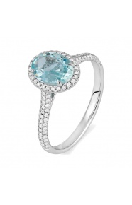 Anillo de oro blanco de 18 Kt con aguamarina de 1,09 ct y diamantes de 0,30 ct