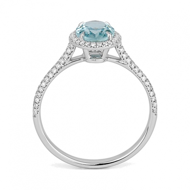 Anillo de oro blanco de 18 Kt con aguamarina de 1,09 ct y diamantes de 0,30 ct