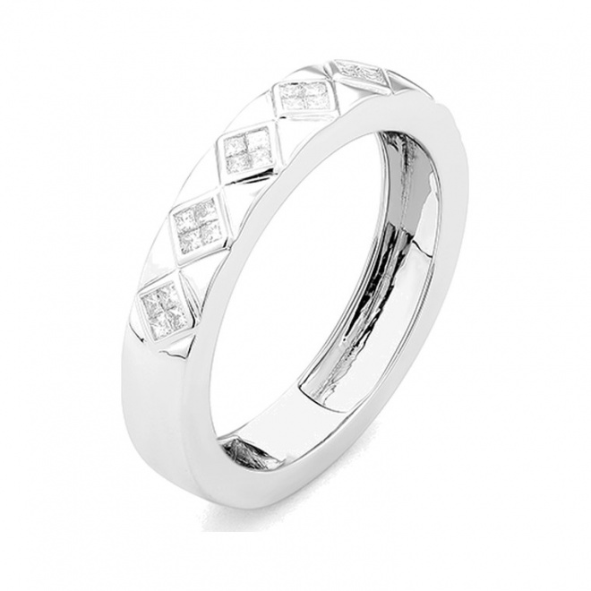 Anillo de oro blanco de 18 Kt con diamantes talla princesa de 0,21 ct