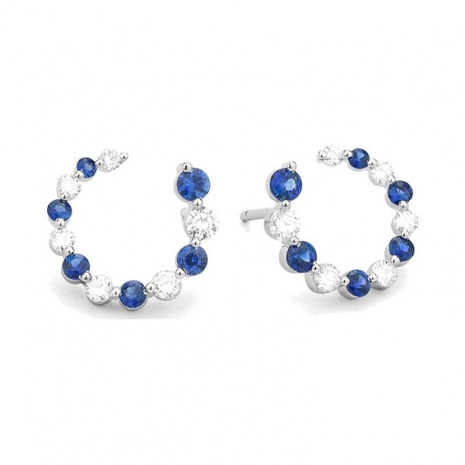 Pendientes de oro blanco de 18 Kt con zafiro azules de 0,98 ct y diamantes de 0,70 ct