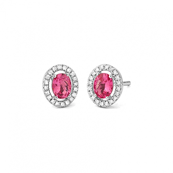 Pendientes de oro blanco de 18 Kt con espinela de 0,67 ct y diamantes de 0,14 ct