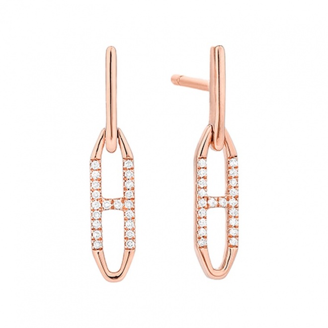 Pendientes Largos de oro rosa de 18 Kt con diamantes de 0,09 ct