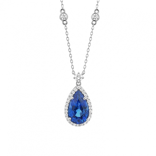 Colgante de oro blanco de 18 Kt con zafiro azul de 3,52 ct y diamantes de 0,36 ct