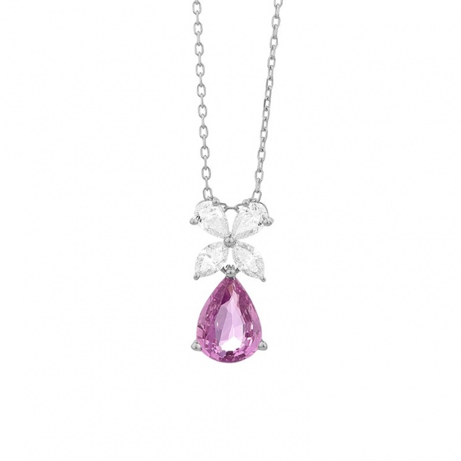 Colgante de oro blanco de 18 Kt con zafiro rosa de 1,30 ct y diamantes de 0,42 ct